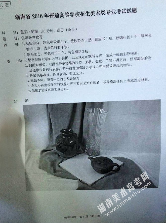 2016年湖南省高考美術(shù)聯(lián)考素描速寫色彩考試題目大全