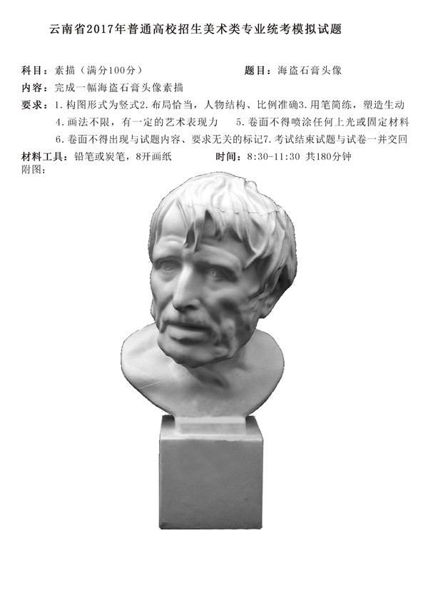 2017年全國(guó)各省市美術(shù)聯(lián)考【素描】模擬考試考題匯總