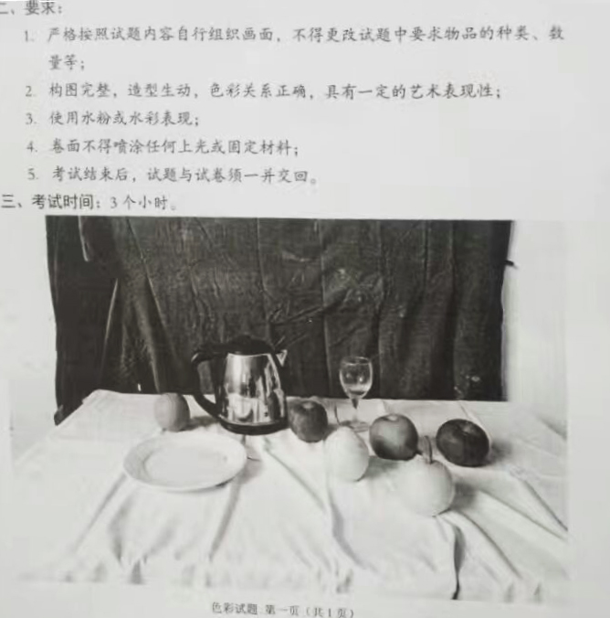 2017年安徽省美術(shù)聯(lián)考【素描/速寫/色彩】統(tǒng)一考試考題