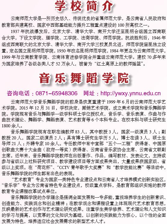 云南師范大學(xué)2017年藝術(shù)類(lèi)專業(yè)招生簡(jiǎn)章