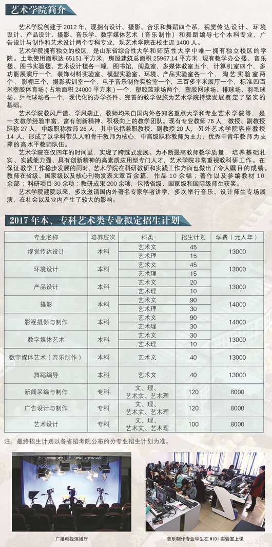 濟(jì)南大學(xué)泉城學(xué)院2017年藝術(shù)類招生簡章