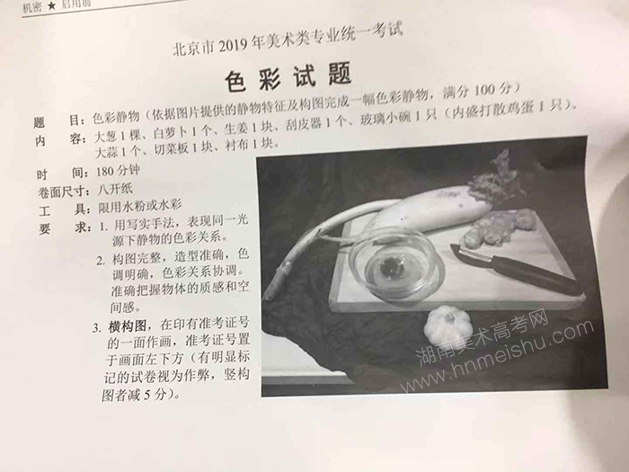 2019年北京市美術(shù)聯(lián)考素描速寫(xiě)色彩考試題目
