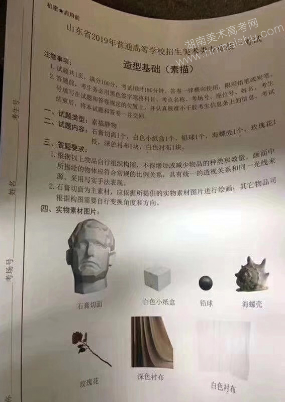 2019年山東省美術(shù)聯(lián)考素描速寫色彩聯(lián)考試題大全