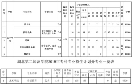湖北第二師范學(xué)院2019年藝術(shù)類分省招生計(jì)劃