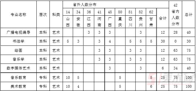 漢江師范學(xué)院2019年藝術(shù)類分省招生計(jì)劃