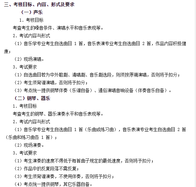 2020年重慶音樂統(tǒng)考考試大綱