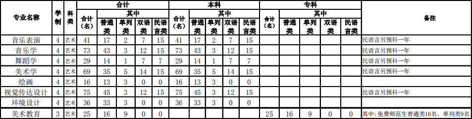伊犁師范大學2019年新疆區(qū)內(nèi)藝術(shù)類專業(yè)招生計劃