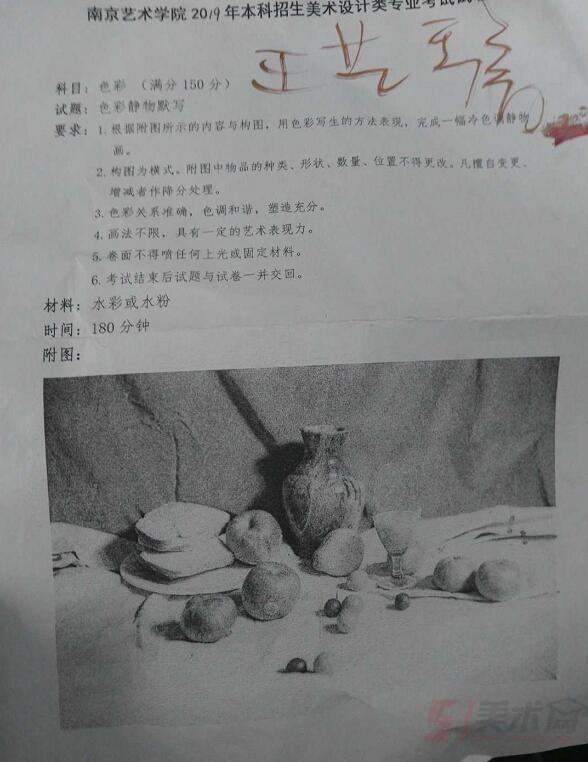 南京藝術(shù)學(xué)院2019年美術(shù)?？伎碱}南京考點(diǎn)