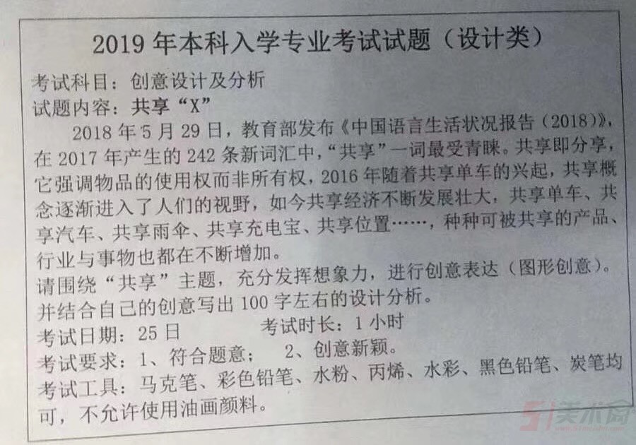 天津美術(shù)學(xué)院2019年設(shè)計(jì)類?？伎碱}