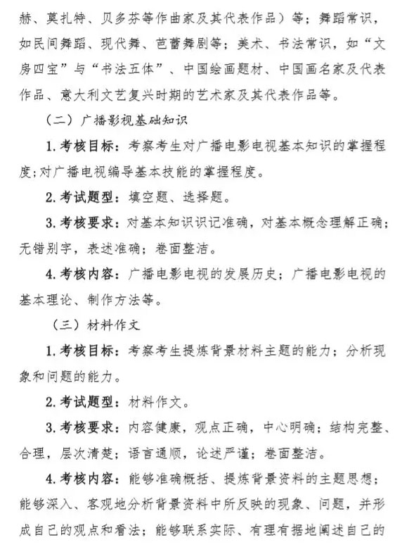 2020年甘肅省廣播電視編導(dǎo)統(tǒng)考考試大綱