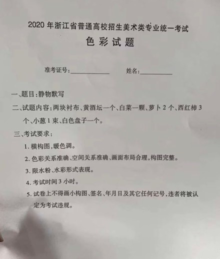 2020年浙江美術聯(lián)考色彩考題