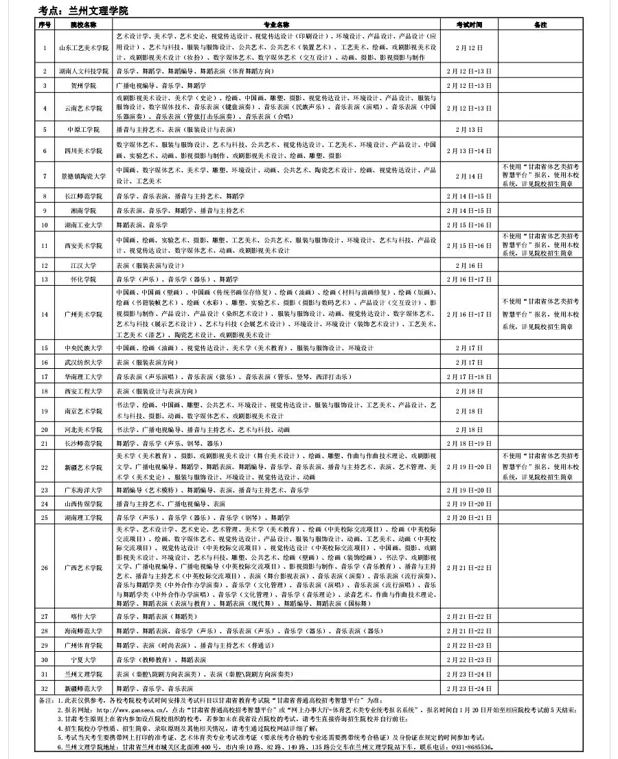 2020年甘肅藝術(shù)類校考時(shí)間表