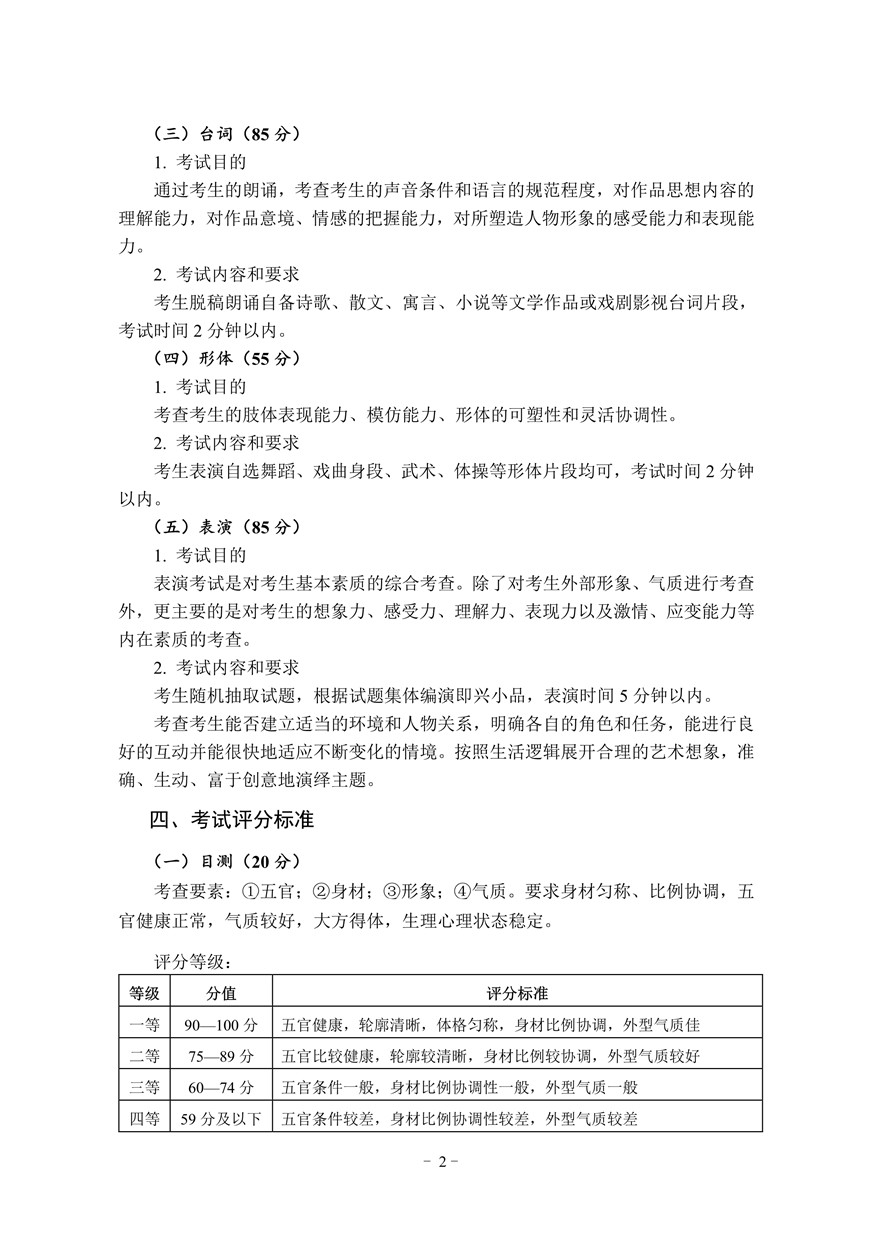 2021年湖北省表演專業(yè)統(tǒng)考考試大綱