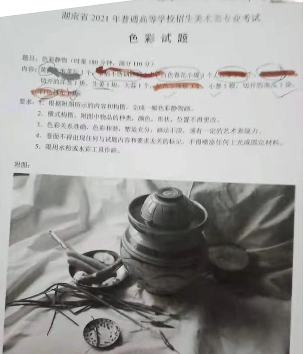 2021年湖南美術(shù)聯(lián)考色彩考題