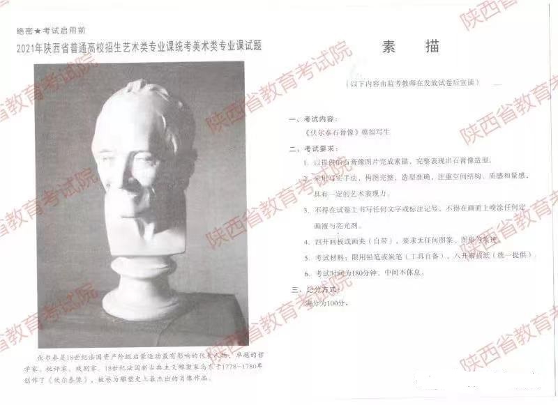 2021年陜西美術(shù)聯(lián)考素描考題