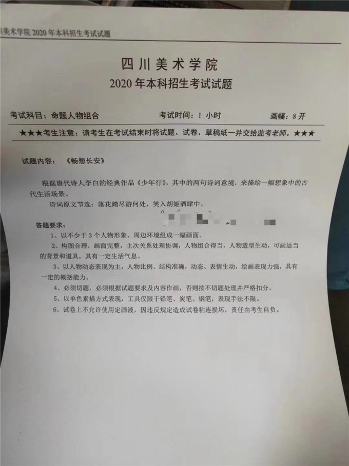 四川美術(shù)學(xué)院2020年本科造型類考題匯總重慶考點(diǎn)